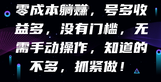 零成本全自动，号多收益多，没有门槛，无需手动-启原资源站