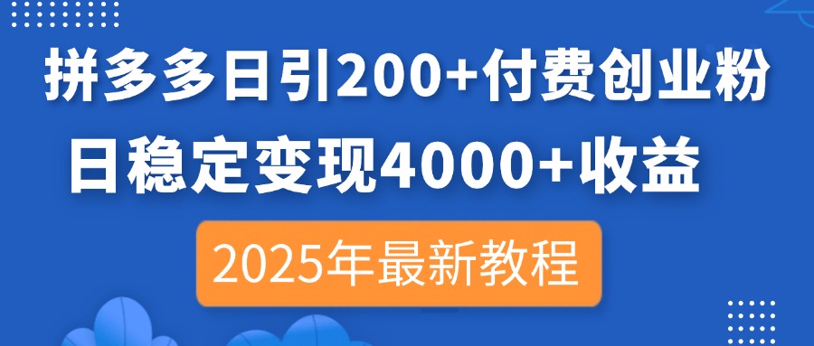 （14217期）拼多多日引200+付费创业粉，日稳定变现4000+收益，2025年最新教程-启原资源站