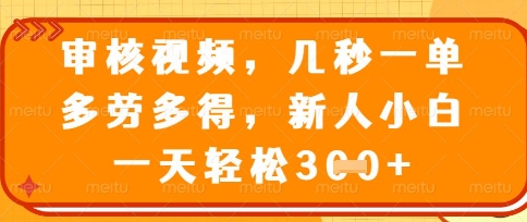 最新审核视频，几秒一单，多劳多得，新人小白一天轻松3张【揭秘】-启原资源站