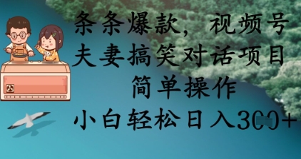 条条爆款，视频号夫妻搞笑对话项目，简单操作，小白轻松日入3张+-启原资源站
