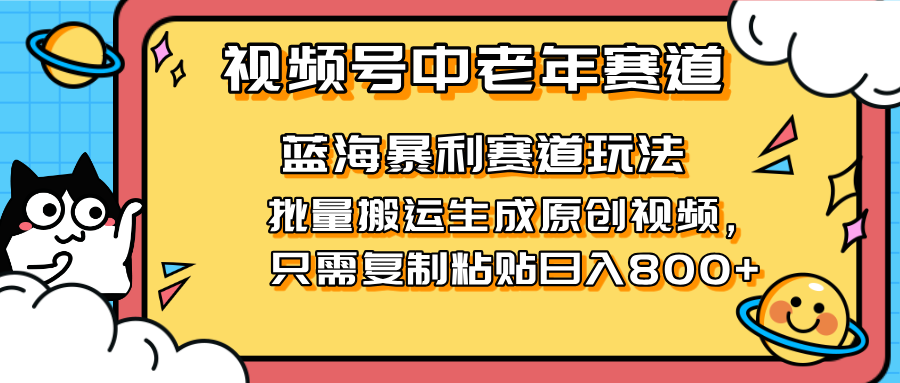 （14314期）2025视频号中老年短视频蓝海暴利风口！复制粘贴搬运视频单日赚800+，无...-启原资源站