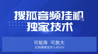 【搜狐音频挂G】独家技术，可矩阵可放大，红利期稳定月入8k【揭秘】-启原资源站
