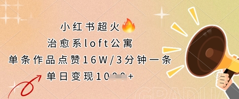 小红书超火的治愈系loft公寓，单条作品点赞16W，3分钟一条，单日变现数张-启原资源站