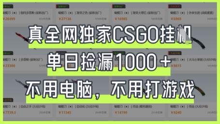 真全网独家CSGO挂G，单日捡漏1k+【揭秘】-启原资源站